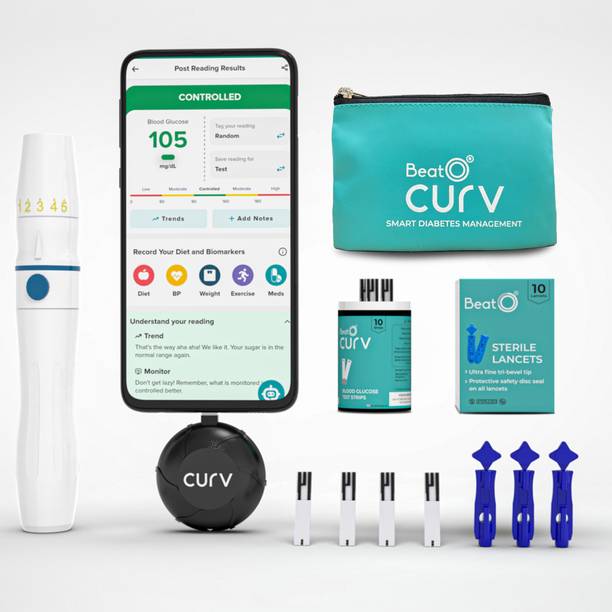 BeatO Curv Glucometer (Type-C USB) with 10 Strips and 10 Lancets Glucometer (Black) Glucometer