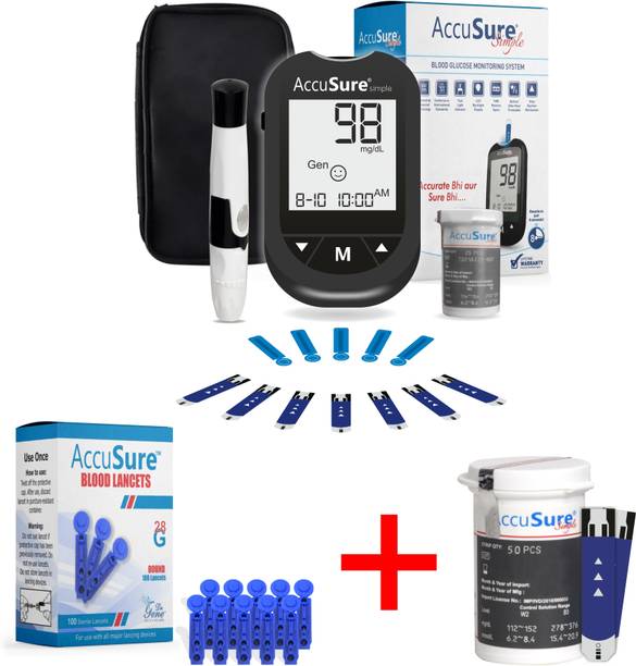 AccuSure Simple Kit With 100 Blood Lancet And 50 Test Strip Glucometer