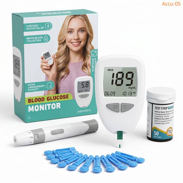 Accutrust Diabetes Glucometer Kit | Portable Sugar Test Machine 50 Test Strips 50 Lancets Glucometer