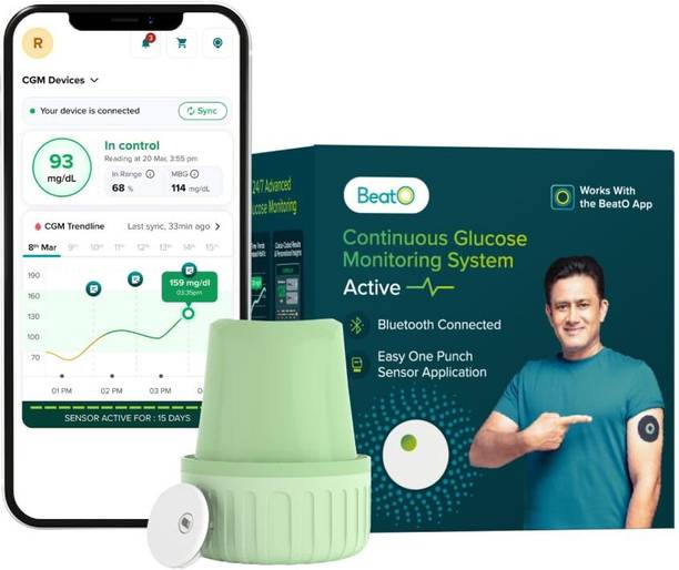 BeatO Bluetooth Connected CGM, Lasts 15 Days, No Scanning Needed (Pack of 1) Glucometer