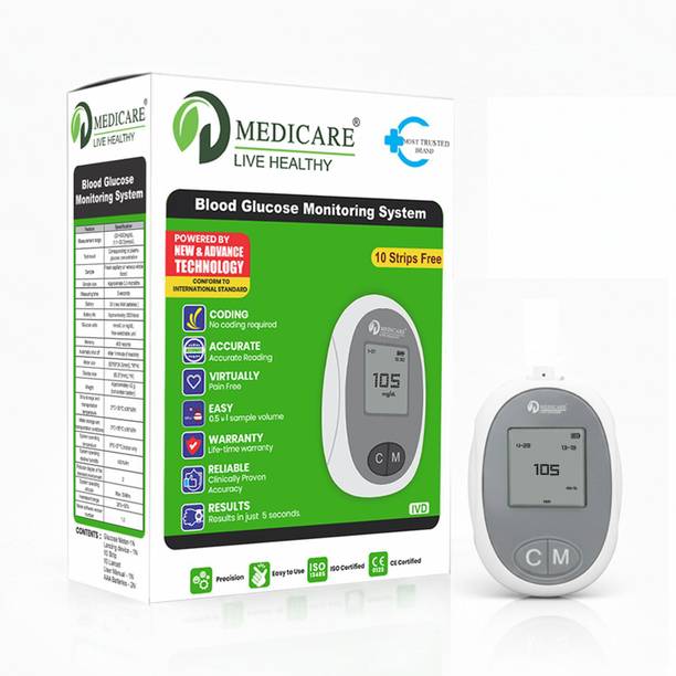 D MEDICARE Digital Glucometer Kit | Blood Sugar Testing Machine for Home Diabetes Care Glucometer