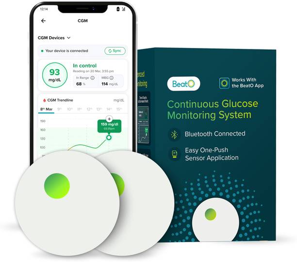 BeatO CGM GlucoRX, Bluetooth Connected, Lasts 15 Days, No Scanning Needed (Pack of 2) Glucometer