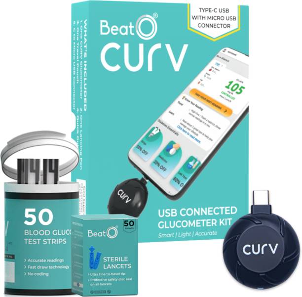 BeatO CURV Smartphone | Sugar Test Machine with 50 Strips & 50 Lancets Glucometer