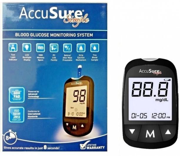 AccuSure Glucometer Machine Comes with 25 Test Strips & 10 Lancet Glucometer