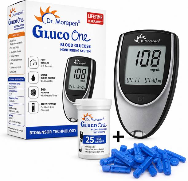 Dr. Morepen Gluco One Glucometer with 25 Test Strips & 25 Lancets Combo Pack Glucometer
