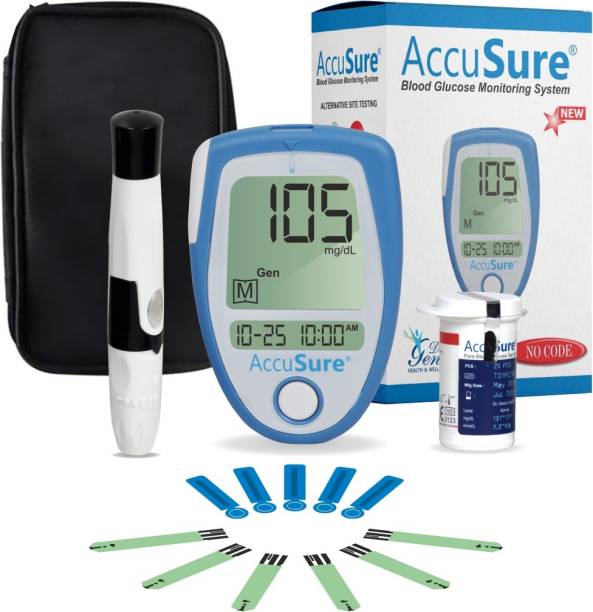 AccuSure Glucometer Machine Comes with 25 Test Strips & 10 Lancet Glucometer