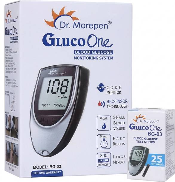 Dr. Morepen BG-03 GlucoOne Blood Glucose Monitor with 25 Test Strips | Digital Glucometer