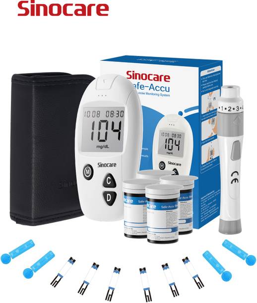 Sinocare Safe Accu Glucometer, 100 Strips & 100 Lancets, No Coding, 10s Fast Result Glucometer