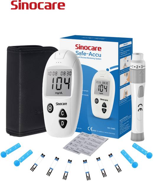 Sinocare Safe Accu Glucometer with 10 Test Strips | 10s Fast Result | No Coding Glucometer