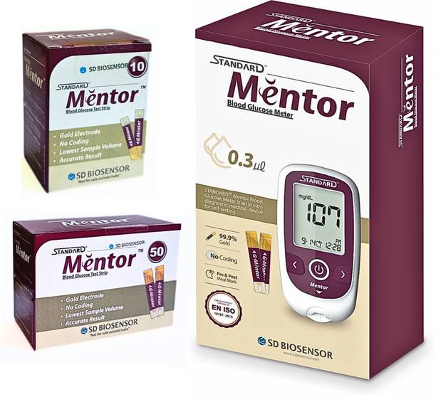 STANDARD Mentor Digital Blood Glucose Meter for self Diabetes testing monitor machine with complete medical device Kit + 60 Strips - Glucometer