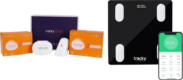 Tracky Diabetes Kit | CGM (14-Day) + Smart Scale | Sugar & BMI Tracking | App Sync Glucometer