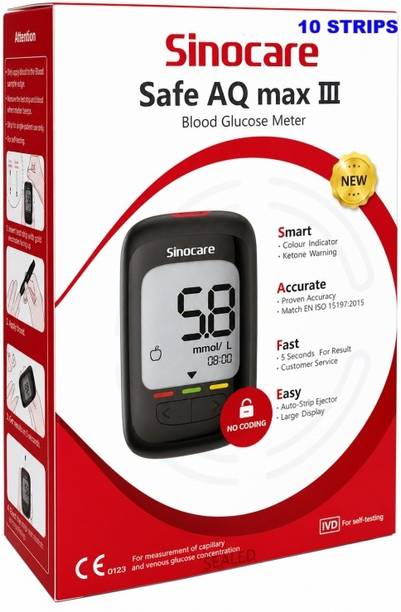Sinocare Safe AQ MAX III Glucometer with 10 strips Glucometer