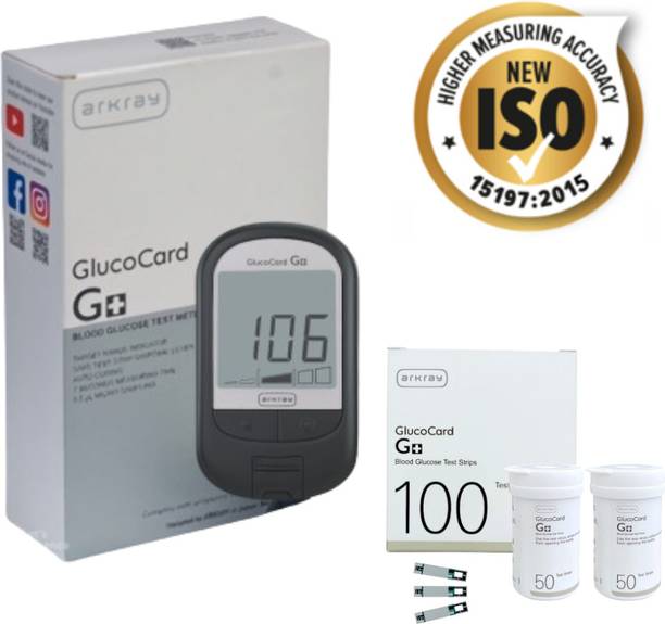 Arkray GlucoCard G+ Diabetes Kit – 100 Strips, Made in India, No Coding Glucometer