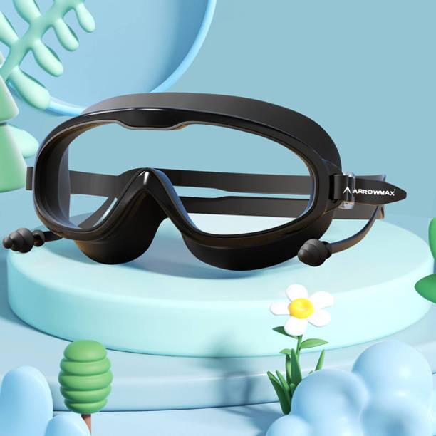 ArrowMax Swimming Goggles Wide Lense Anti Fog For Men Boys Girls Earplugs Attached Swimming Goggles