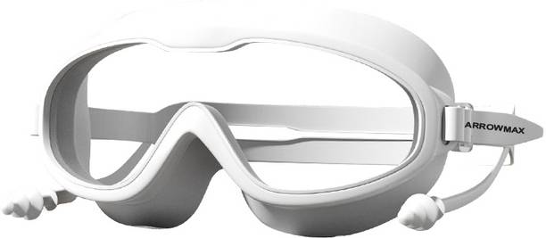 ArrowMax Swimming Goggles Wide Lense Anti Fog For Men Boys Girls Earplugs Attached Swimming Goggles