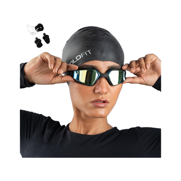 BOLDFIT Swimming Goggles for Adults Airtight Adjustable Strap Ear & Nose Plug Swimming Goggles