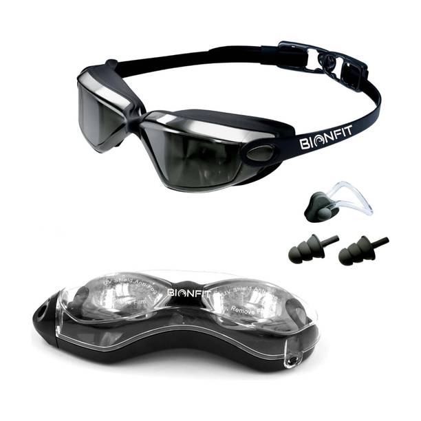 BIONFIT Mirrored Wide-Vision Anti-Fog Swimming Goggles with UV Protection, Men & Women Swimming Goggles