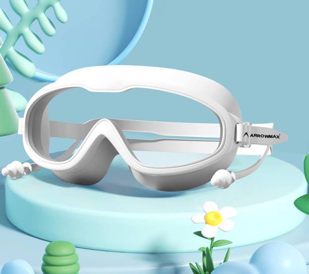 ArrowMax Swimming Goggles Wide Lense Anti Fog For Men Boys Girls Earplugs Attached Swimming Goggles