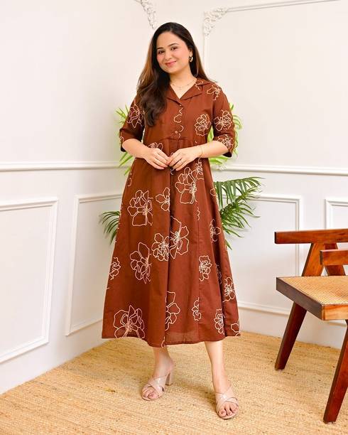 Printed Viscose Rayon Flared Kurta for Women