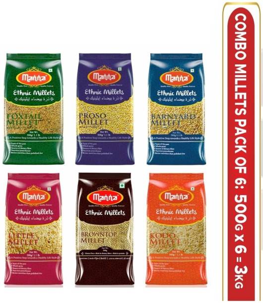 Manna Unpolished Millets Combo With Brown Top | Unpolished Milllet 3kg Mixed Millet
