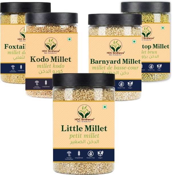 HDC SIRIDHANYA (Unpolished & Organic) Natural Millets Combo Pack of 5 | Each Millets 500 Grm Packet , Foxtail , Kodo, Barnnyard, Little, Browntop, Nutrient , High Protein & 100% more Fibre than Wheat