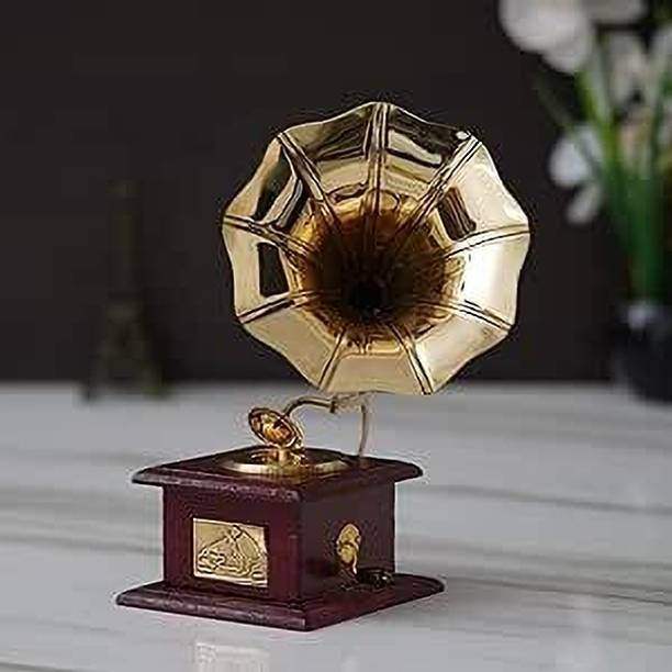 Beyondecor Antique Vintage Dummy Gramophone Showpiece For Home,Office Decor & Gifting Item Brass, Wooden Gramophone