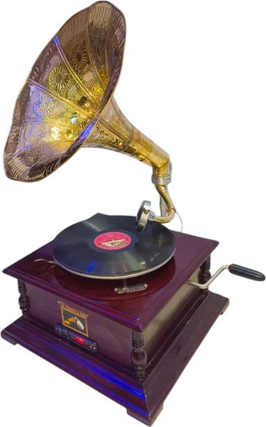 tahaart Vintage Gramophone Bluetooth Speaker with FM, Memory Card Wooden, Brass Gramophone