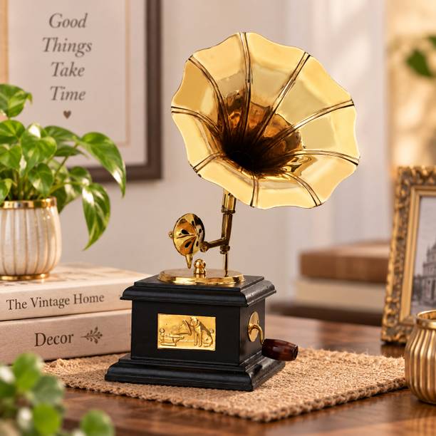 INDOARTISTRY Handicraft Dummy Design Brass, Wooden Gramophone