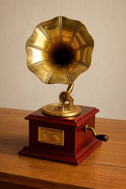 KantaHandicraft Brass, Wooden Gramophone