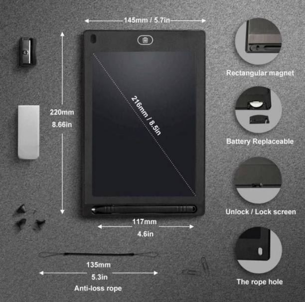Wolcentra WRITING TABLET -34 8.5inch Portable , Paperless E-Writer with Stylus . Graphics Tablet (Black) 8.5 x 8 inch Graphics Tablet Connectivity - Wireless