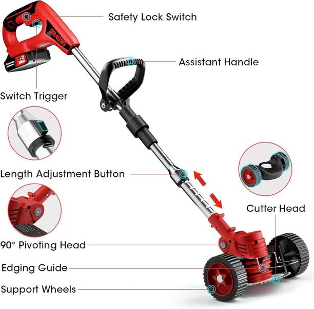 MOOZICO Garden Lawn Trimmer with 48V Battery and Charger Grass Cutter Lawn Yard Garden Cordless Grass Trimmer