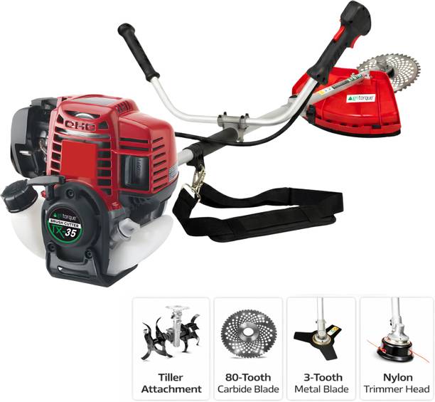 Agritorque TX-35 35cc 4-Stroke Brush Cutter with 80T, 3T & Tap & Go Blades & Tiller Fuel Grass Trimmer