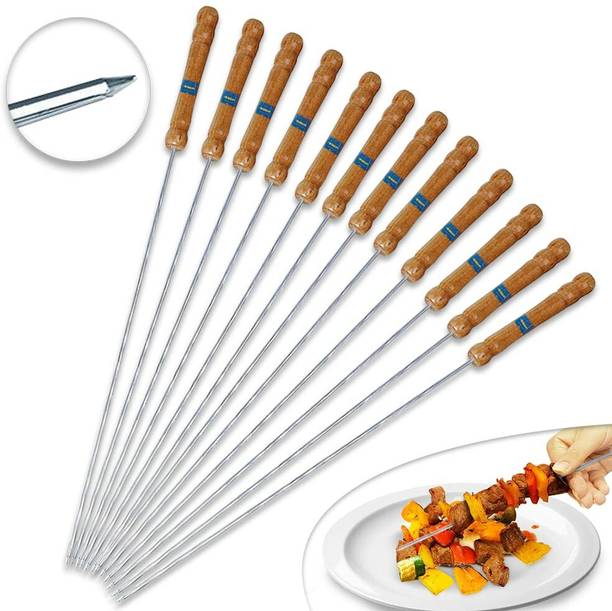 HAPANI HOUSE BBQ Skewers Tandoor for Barbecue, Grill Stainless Steel Stick with Wooden Handle Disposable Stainless Steel Dinner Fork, Spork, Salad Fork, Serving Fork Set