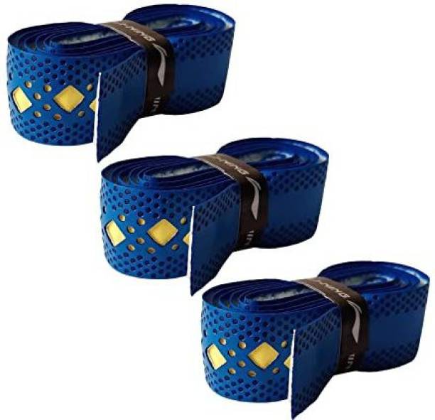 LI-NING GP-35 Badminton Replacement Dual Color Grip - BLUE/Navy (Pack of 3) Ultra Tacky Diamond