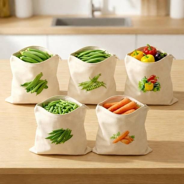 RUTUDO Vegetable Storage Bags Reusable Kitchen Produce Organizer Pack of 5 Grocery Bags