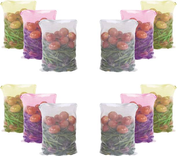 FAB ELLITE Reusable Fridge bags Vegetable storage Net for Fruits Pack of 12 Grocery Bags