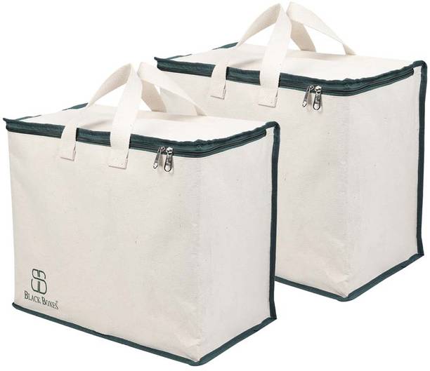 BlackBoxes Canvas Reinforced Cotton Handles with Multipurpose Clothes Storage Organizer Pack of 2 Grocery Bags