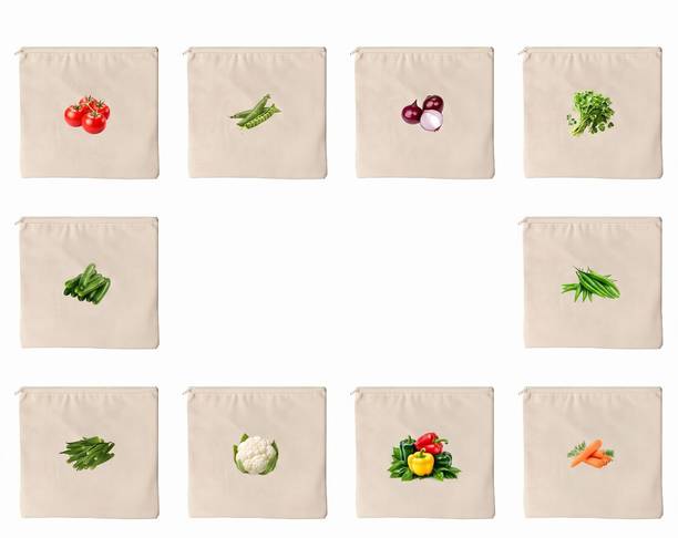 sadseliya Cotton Vegetable Storage Bags with Zip Closure Pack of 10 Grocery Bags