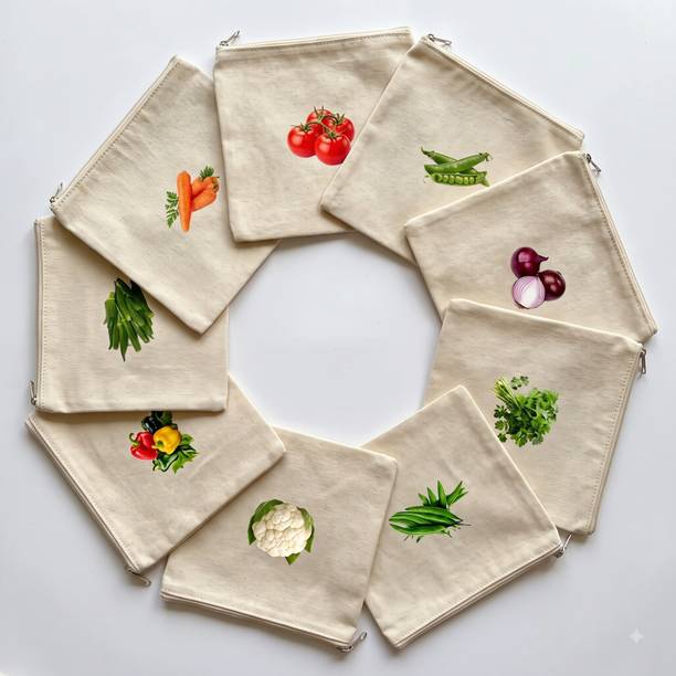 sadseliya Cotton Produce Bags for Vegetable & Fruit Storage Pack of 9 Grocery Bags