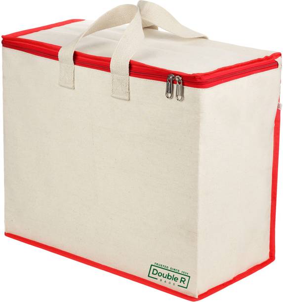 DOUBLE R BAGS Cotton Handles with Multipurpose Clothes Storage Organizer Grocery Vegetable Shopping and three round Covers Zip Bags (Red) Pack of 1 Grocery Bag