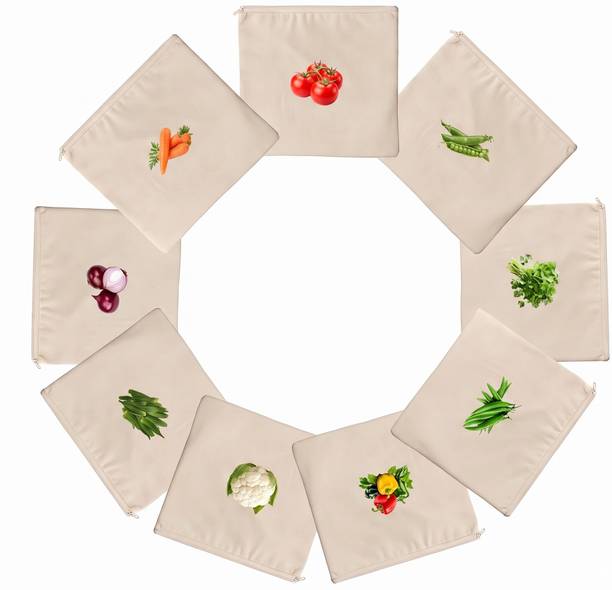 sadseliya Kitchen Vegetable Storage Bags Cotton Reusable Pack of 10 Grocery Bags