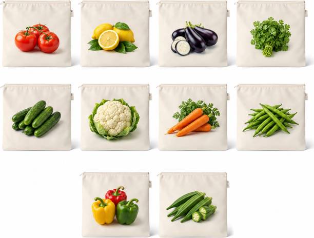 visaci Cotton Vegetable Storage Bags Reusable Grocery and Fridge Organizer Bags