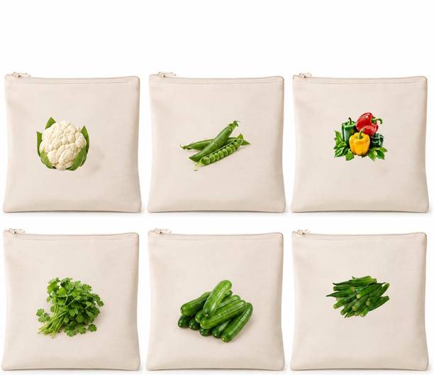 Wrapzy Vegetable Bags for Fridge, Reusable Cotton Vegetable Storage Bag,Washable,Random Pack of 6 Grocery Bags