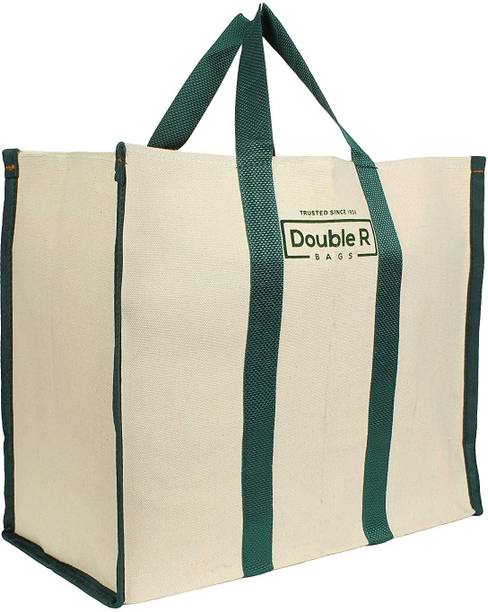 Double R Canvas Shopping Bags for Market Milk, Grocery, Vegetable with Reinforced Handles - jhola - Kitchen Essential (17x8.5x14-inches) Grocery Bag