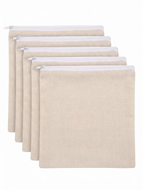 VAYRIX Pack of 5 | Cotton Fridge Organizer Bag with Zipper | 12X12 In Pack of 5 Grocery Bags