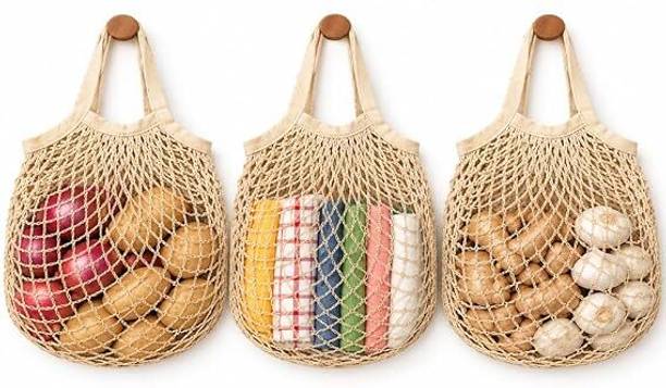 ZEN HOME ZEN HOME Hanging Kitchen Grocery Net Bags for Fruits & Vegetables, Onion, Potato Pack of 3 Grocery Bags