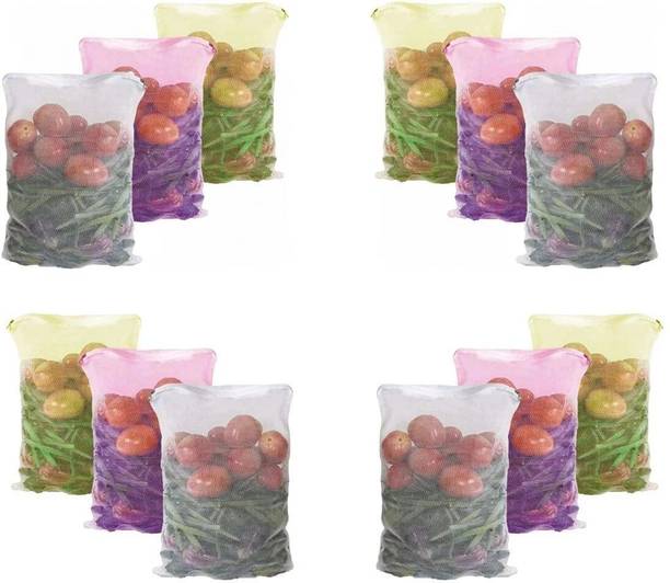 FAB ELLITE Reusable Fridge bags Vegetable storage Net for Fruits Pack of 12 Grocery Bags