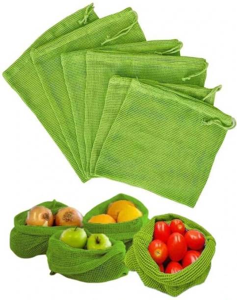 FAB ELLITE Cotton Vegetable Sabji Bag Kitchen Freez Storage Pouch for Fridge Washable Bag. Pack of 3 Grocery Bags