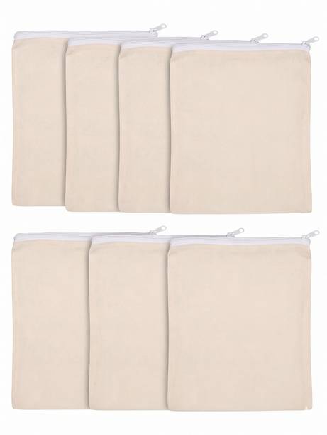 VAYRIX Pack of 7 | 100% Cotton Vegetable Bag | Zipper Bag | Washable | 12X12 Inches Pack of 7 Grocery Bags