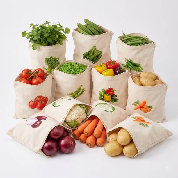 sadseliya Reusable Cotton Food Storage Pouches with Zip Pack of 10 Grocery Bags
